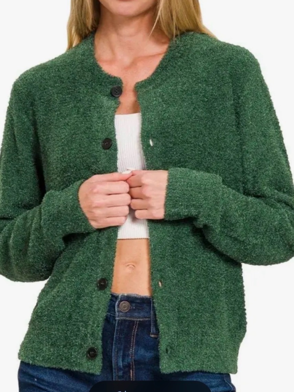 Zenana Green Button-Front Cardigan